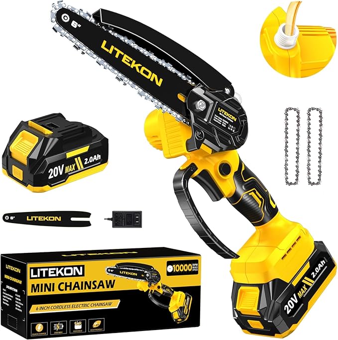 Cordless Mini Chainsaw Kit with 2000mAh Battery & Quick Charger & 2 Chains - 2025 Upgraded Best 6Inch Electric Chain Saw with Auto-Oil System, Brushles High Power Motor - Perfect for Gifts