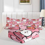 Kawaii Rabbit Comforter,Strawberry Rabbit Comforter Set for Kids Teens Girls,3Pcs Bedding Set Printed Comforter with 2 Pillowcases,Down Alternative,Soft and Lightweight(Pink，Full Size)