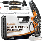 Saker Mini Chainsaw,6 Inch Portable Electric Chainsaw Cordless, Small Handheld Chain saw for Tree Branches,Courtyard, Household and Garden(SK1806D-O)