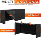 12ft Waterproof Firewood Rack Cover - Heavy Duty Black 600D Oxford Fabric - Indoor Or Outdoor Firewood Log Cover with Zipper & Adhesive Closing Strips - Rack NOT Included - Black