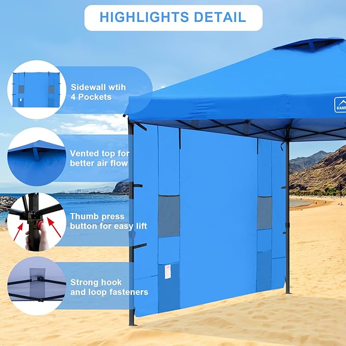 KAMPKEEPER 10x10 Easy Pop Up Canopy Tent with Sidewalls, Instant Outdoor Shade Shelter with Removable 10FT Sun Walls, Quick Setup Waterproof and UV-Resistant for Patio (Light Blue, 1 sidewall)