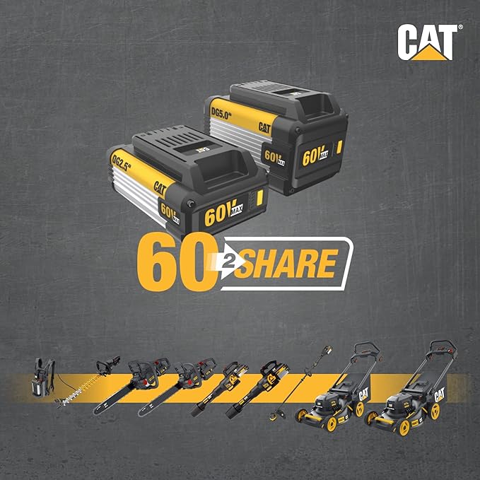 Caterpillar DG631 60V Brushless 18” Chainsaw, Battery Chainsaw with Chain Brake for Safety, Electric Chainsaw Cordless with Tool-Free Chain Tensioning – Battery & Charger Included