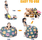 Stuffed Animal Storage Bean Bag Chair Cover, Hold Kids Plush Toys Blankets Towels Beanbag (Cover Only), Canvas Floor Circle Stuff Sit Seat Sofa with YKK Zipper, Extra Large 38", Owl