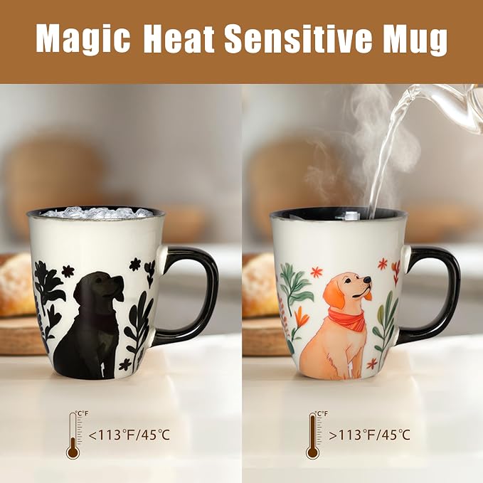 Dog Mug - Heat Changing Coffee Mugs, Ceramic Cup for Tea Hot Cocoa Latte, Funny Gifts for Dog Lovers Women Man
