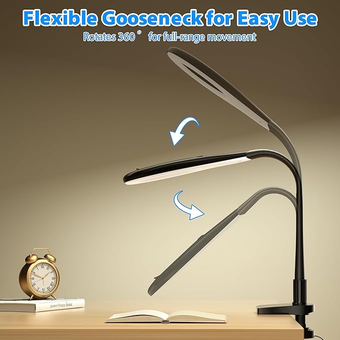 Magnifying Glass with Light, Flexible Gooseneck 3X&5X Glass Lens LED Magnifying Desk Lamp with Clamp, Hand Free Magnifying Lamp with Dust Cover for Reading, Painting, Craft, Repair