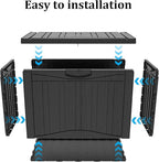 50 Gallon Plus Resin Deck Box, Waterproof Outdoor Storage Bin for Patio, Poolside, and Garden, Lockable & UV-Resistant, Ideal for Small Spaces, Black