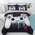 KAKKI 5 Piece Boys Full Gamer Comforter Set with Sheets, 3D Colorful Video Game Controller Comforter for Kids Teen, All Season Soft Microfiber Gaming Bedding Set(White,Full)