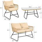 YITAHOME Patio Furniture Wicker Outdoor Bistro Set, 4-Piece All Weather Patio Furniture Rattan Conversation Loveseat Sets for Backyard, Balcony and Deck, Light Brown+Beige