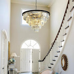 Large Crystal Chandelier 30'' Modern Black Dining Room Light Fixture | 5-Tier K9 Luxury Crystal Pendant Light for High Ceiling Big lighting fixture for Living Room Kitchen Foyer Staircase Entryway