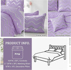 Purple/Silver Comforter Set King, Lavender Metallic Print Glitter Bedding Set Cute Shinny Lilac Bed Sets for Teen Girls Kids Women, 4 Piece (2 Pillowcases, 1 Decorative Pillow Sham)