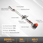 VEVOR 5-in-1 26cc 2 Cycle Gas Powered Dual Sided Hedge Trimmer, Weed Eater, String Trimmer, Edger, Pole Saw Chainsaw Pruner with EPA, CE and EMC Certification
