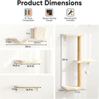 FUKUMARU Cat Wall Shelves, 4 in 1 Set, Beige | Stable & Safe Cat Walls Furniture, Wooden Kitten Climbing Wall with Scratching Post for 16 Inch Drywall