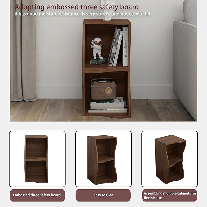 ECYIL Double Layered Independent Storage Rack, Full Circular Color Blocking Bookshelf, Suitable for Home, Office, Living Room, etc (walnut1)