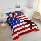 Erosebridal American Flag Comforter Set Twin, Hockey Bedding Set United States Sports Games Down Comforter for Kids Boys Teens Bedroom, Red White Geometric Stripes Duvet Sets with 1 Pillowcase