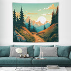 HZOHNAGO Mountain Tapestry Forest Mountain Sunrise Road Pattern Printed Wall Tapestry Wall Hanging for Bedroom Living Room Dorm 60" W x 50" H