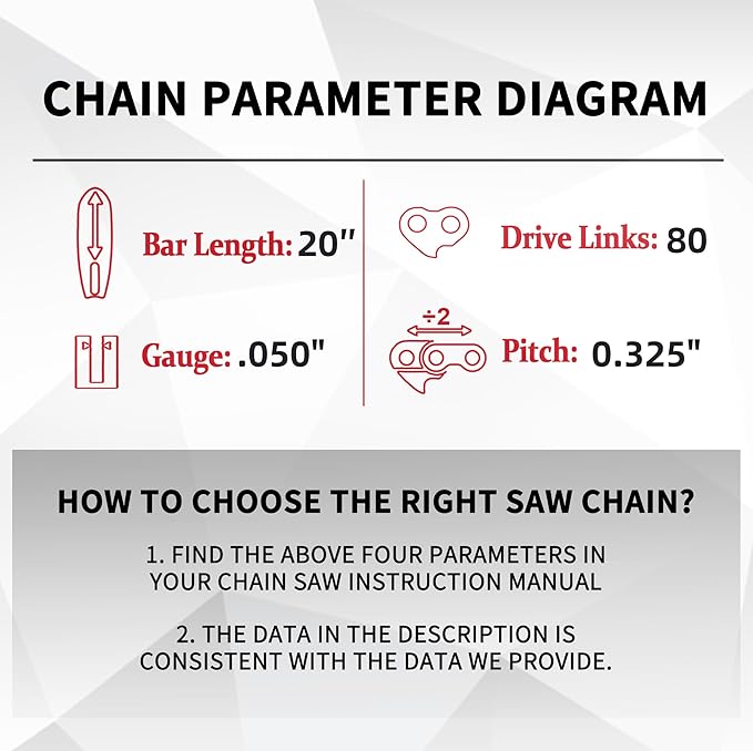 E & S 3 Pack 20 Inch Chainsaw Chain .325" Pitch .050" Gauge 80 Drive Links Semi-Chisel Chain Saw Chains for Husqvarna, Poulan, Craftsman, Greenworks and More Chainsaw Brands
