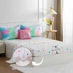 A Nice Night Galaxy 6pcs Kids Bed in a Bag Outer Space Comforter 3D Printed Space Quilt Set Glitter Pink Green Color,for Children Boy Girl Teen Kids,Twin