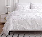 LANE LINEN Full Size Comforter Sets, 7 Piece Bed in a Bag Full Size, Soft Full Size Bed Set, Pintuck Bedding Comforter Sets Full Size, Full Size Comforter Set with Sheets, Pillowcases & Shams - White