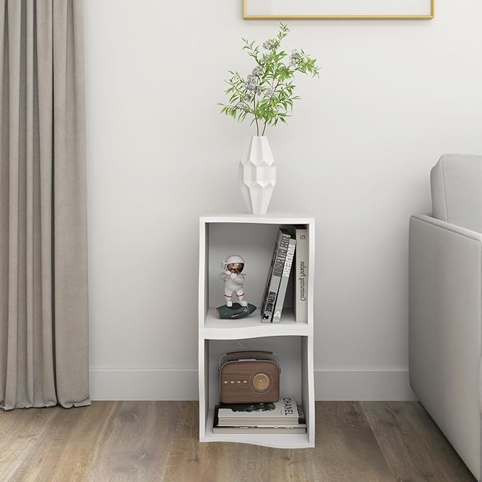 ECYIL Double Layered Independent Storage Rack, Full Circular Color Blocking Bookshelf, Suitable for Home, Office, Living Room, etc (white)