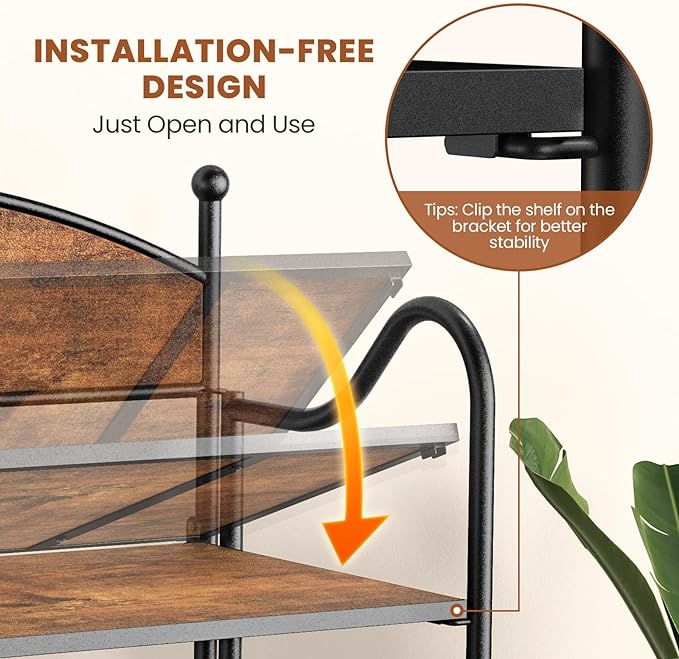 Folding Bookshelf No Assembly, 3 Shelf Black Folding Bookcase,Industrial Small Metal Corner Display Book Shelf with Storage Shelves for Bedroom,Living Room, Home Office Organization