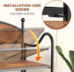 Folding Bookshelf No Assembly, 3 Shelf Black Folding Bookcase,Industrial Small Metal Corner Display Book Shelf with Storage Shelves for Bedroom,Living Room, Home Office Organization