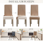 MOSAYT 100% Waterproof Dining Room Chair Covers Set of 6, Super Fit Stretch Jacquard Parson Chairs Slipcovers Removable Washable Chair Seat Protectors for Home, Kitchen, Banquet (Khaki - XL)