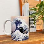 Famous Art Paintings Funny Cat Coffee Mug for Artist Teacher Cat Lovers, Famous Picture Classic Vincent Art Aesthetic Canvas Mug Birthday Gift for Women Man (The Great Wave)