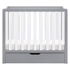 Carter's by DaVinci Colby 4-in-1 Convertible Mini Crib with Trundle Drawer in Grey and White, Greenguard Gold Certified, Undercrib Storage