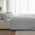 CozyLux Full Size Comforter Set Light Grey - 3 Pieces Boho Tufted Shabby Chic Bedding Comforter Set for All Seasons, Chevron Bedding Sets with Comforter & 2 Pillow Shams