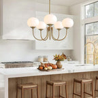5 Light White Globe Chandelier Small Milk Glass Chandelier Gold Sputnik Ceiling Light Fixture MCM Dining Room Light Fixture Vintage Kitchen Pendant Lights