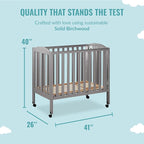 3 in 1 Portable Folding Stationary Side Crib in Steel Grey, Greenguard Gold Certified, Safety Wheels with Locking Casters, Convertible, 3 Mattress Heights