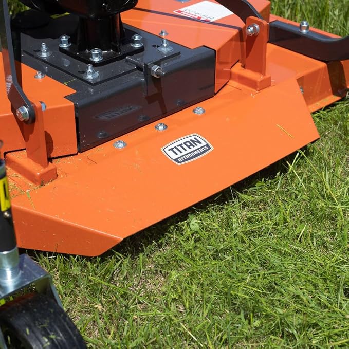 Titan Attachments 3 Point PTO Finish Mower, 48" Cutting Width, Cat 1 Hookup, Orange Finish, Rear Discharge, Pull Behind Mower for 18-30 HP Tractors, Low-Noise Cast Iron Gearbox