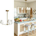 Mid-Century 3-Light Chandelier, Aged Brass & Linen | Natural Ivory Pleated Conical Shades, 120° Equal Arms, Perfect for Kitchen Island, Dining Room, Living Room
