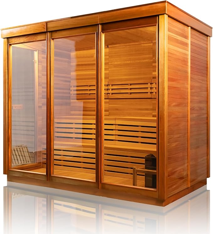 Customize 4-8 Person Outdoor Sauna,DIY Canadian Cedar Traditional Steam Cube Sauna Kit with 220V HARVIA Stove or Wood-Burning Stove