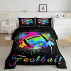 Feelyou Kids Football Comforter Set Queen Size Rugby Sports Game Bedding Set for Boys Girls Teens Bedroom Decor Tie Dye Comforter Women Men Soccer Player Duvet Set with 2 Pillow Case