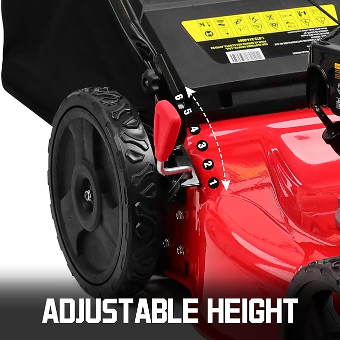 PowerSmart Self Propelled Gas Lawn Mower, 22 in. with 170cc OHV Engine, 2-in-1 Rear-Wheel Drive High Wheels, Red