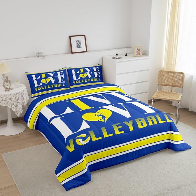 Feelyou Kids Volleyball Comforter Set King Size Sports Game Bedding Set for Boys Girls Teens Bedroom Decor Volleyball Player Comforter Women Men Sports Theme Duvet Set with 2 Pillow Case