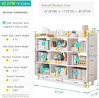 Wooden Cube Bookcase with Legs - 3-Tier Open Shelf Kidsroom Sorted Storage Cabinet Organizer for Books and Toys, 9-Cube Lattice Cute Cubby Bookshelf in Pearl White, 47" W