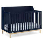 Delta Children babyGap Oxford 6-in-1 Convertible Crib + Brannan Bear Bookcase with Bins + Brannan Bear Wall Shelf with 4 Hooks, Navy/Natural (Bundle)