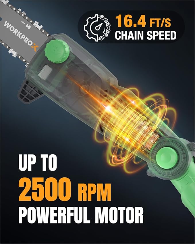 WORKPROX Cordless Pole Saw with Battery, 20V 4.0Ah Battery Powered 8 Inch Electric Pole Chainsaw, 4000mAh Power Bank with Quick Charge 3.0, Lightweight, 9.2 FT Max Reach Pole Saw for Tree Trimming
