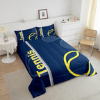 Feelyou Kids Tennis Comforter Set Full Size Tennis Sports Bedding Set for Boys Girls Teens Bedroom Decor Tennis Gaming Comforter Blue Yellow Tennis Lovers Duvet Set with 2 Pillow Case