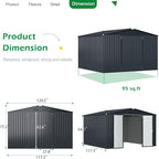 U-MAX Shed 10x10 Storage Shed, Large Metal Outside Garden Sheds & Outdoor Storage Clearance, Tool Shed Outdoor Storage Lockable for Backyard, Patio and Outside Use in Dark Grey