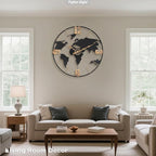 30 Inch Large Modern Decorative Metal World Map Wall Clocks Giant Extra Vintage Gold Arabic Numeral Oversized Wall Clock for Living Room,Office,Dining Room,Entryway,Fireplace