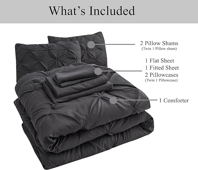 LANE LINEN Comforter Bed Set for Split King Mattress, Soft 8 Piece Split King Bed in a Bag with 1 King Comforter, 1 King Size Flat Sheet, 2 Twin XL Fitted Sheets, 2 Pillowcases & 2 Shams - Grey