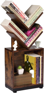 ruboka 2-Shelf Tree Bookshelf with Storage, 26.5-Inch Retro Floor Standing Bookcase Display for CDs/Magazine/Books, Small Bookshelf for Bedroom, Living Room, Office, Brown Storage Shelves