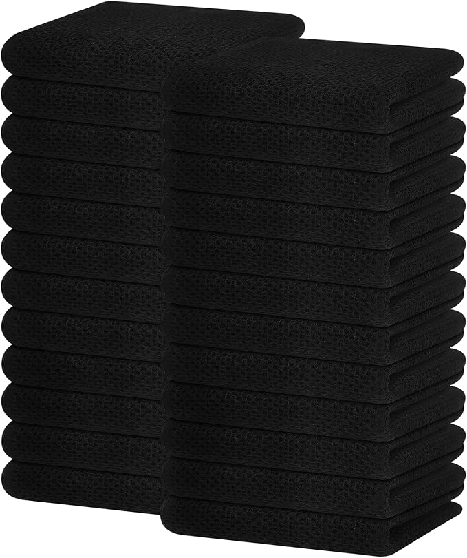 Homaxy 100% Cotton Waffle Weave Kitchen Dish Towels 24-Pack, Black | 13 x 28 Inches, Ultra Soft Absorbent Dish Towels, Quick Drying Cleaning Towels