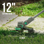 Litheli 20V 12" Cordless String Trimmer/Wheeled Edger, Battery Powered Weed Wacker with Auto Line Feed for Lawn Trimming/Edging, with 2.0Ah Battery and Charger Included