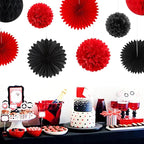 Red Black Happy-Halloween Party Decorations - 13PCS Spider Web Bats Streamers Banner ,Paper Flowers Lanterns Tissue Pom Poms Fans, Classroom Birthday Bachelorette Hanging Supplies Decor Hugfond