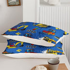 Axolotl Bedding Set, Twin, Blue Excavator, 3Pcs Boys Comforter, Polyester, All Seasons, Machine Wash, Bedding Set for Kids Children Teens Bedroom Decor