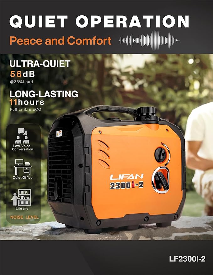 LIFAN 2300W Gasoline Inverter Generator - Portable, Quiet & Fuel-Efficient Power Solution for Home, Camping, RV & Emergency Use with Parallel Capability